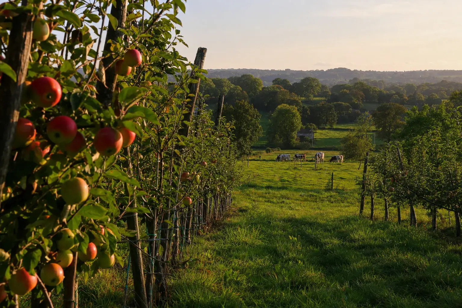 Vergers de pommiers en Normandie, dans l'Orne